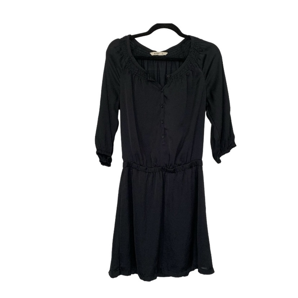 OLD‎ NAVY Women’s Black Mini Dress Satin Feel Elastic Waist Front Buttons Airy S